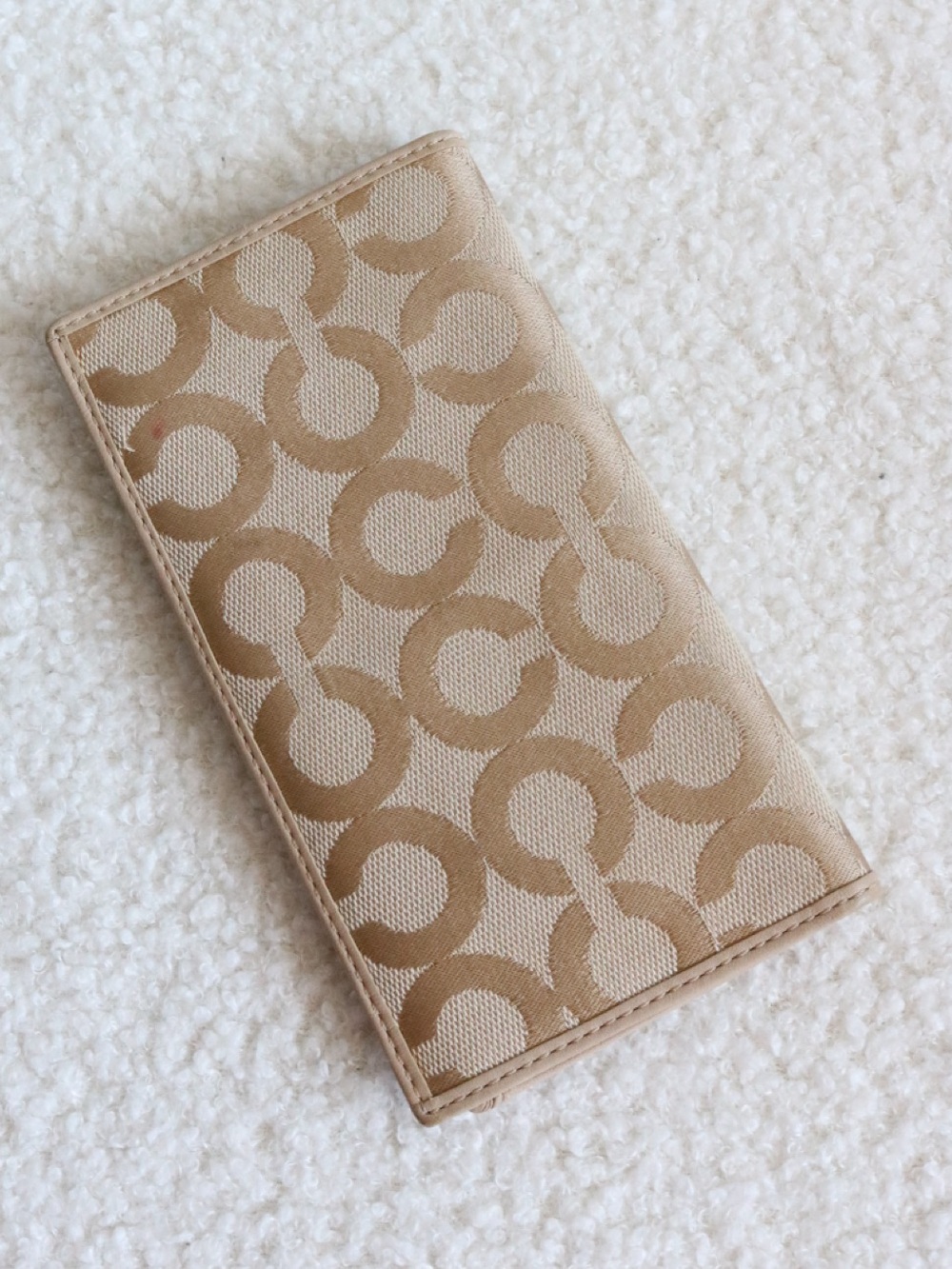 Coach Chequebook Wallet Champagne Jacquard Cream Leather